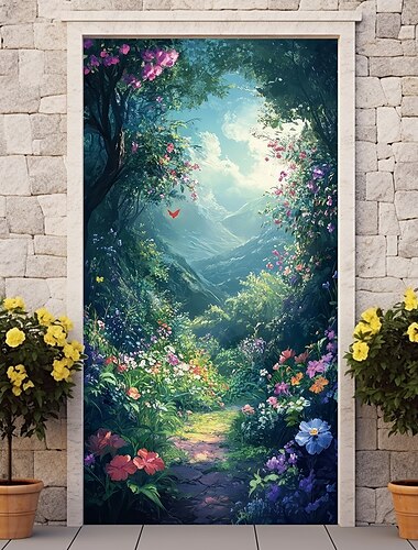 Landschaft Türdekorationen Türabdeckungen Florale Türteppich Türvorhang Dekoration Hintergrund Innen/Außen Türbanner für Eingangstür Bauernhaus