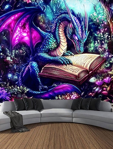  Tapisserie Blacklight Brille dans le noir Fête lumineuse Dragon animal Nature brumeuse Tapisserie suspendue Décoration murale pour salon chambre