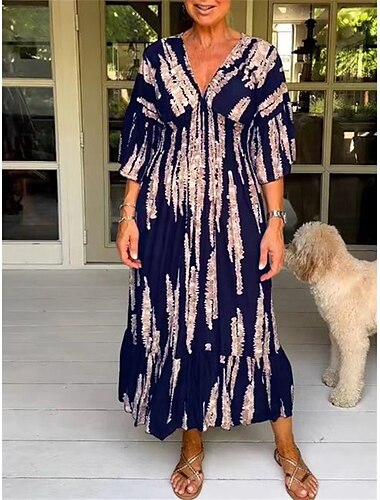  Dames Maxi Jurk Corset Jurk Shift Jurk Casual Casual Dagelijks Vakantie Reguliere Pasvorm Grafisch Halve Mouw V-Hals Zwart Roze Wijn Donkerblauw Zomer