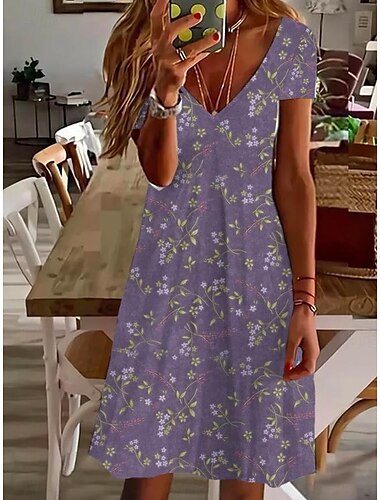  Naisten Mini Mekko Pieni Mekko T-paitamekko Tee Mekko Aurinkomekko A-linja Mekko Elegantti Vintage Tyylikäs Lomamekko Syntymäpäivä Renno Täydellinen Istuvuus Kukallinen Graafinen Paisley Lyhyt