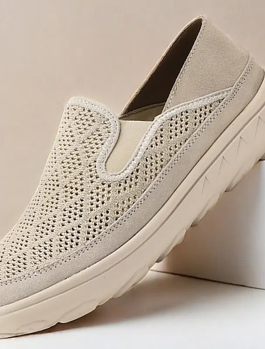  baskets à enfiler beiges pour hommes avec tige en mesh respirant et semelle coussinée pour un port décontracté confortable