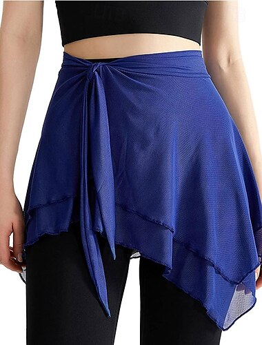  Damen Mesh Bodycon Tanzrock Asymmetrisches Kleid für Mädchen Einfarbig Yogarock Ballett Wickelrock Skating Schalrock