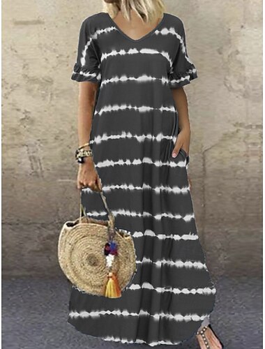  Damen Maxidress Sweatkleid Etuikleid Sportliches Kleid Brautkleider schlicht Urlaub Strasse Casual Regular Fit Graphic Kurzarm V Ausschnitt Schwarz Wein Marineblau Purpur Sommer