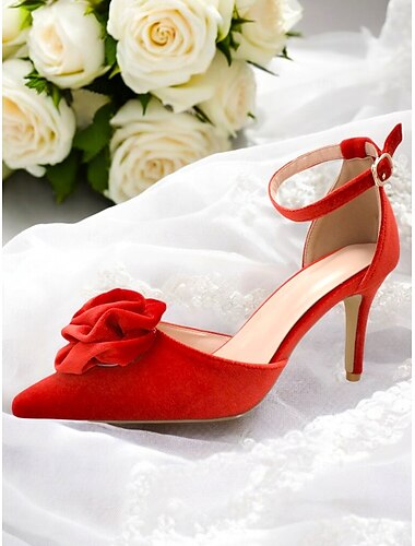  tacchi a spillo in raso rosso con dettagli rosa – scarpe da sposa classiche per donna, ideali per eventi formali o abiti da sposa