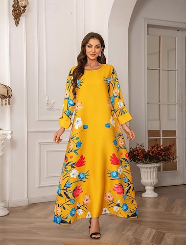  Damen Kleid Abaya Maxikleider Dubai islamisch arabisch Muslim Ramadan Blumen Stickerei Erwachsene Kleid