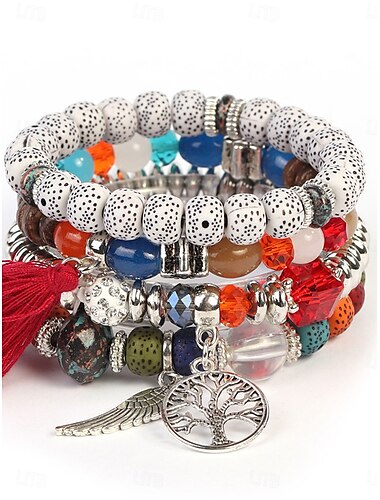  Multi capa Estilo retro Bola Moda Personalizado Vidrio Pulsera pulsera Negro / Blanco / Azul Para Calle Diario Festivos