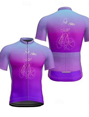  Hombre Maillot de Ciclismo Degradado Manga Corta Bicicleta Camiseta Maillot con 3 bolsillos traseros MTB Bicicleta Montaña Secado rápido Diseño Anatómico Capilaridad Transpirable Deportes Azul Morado