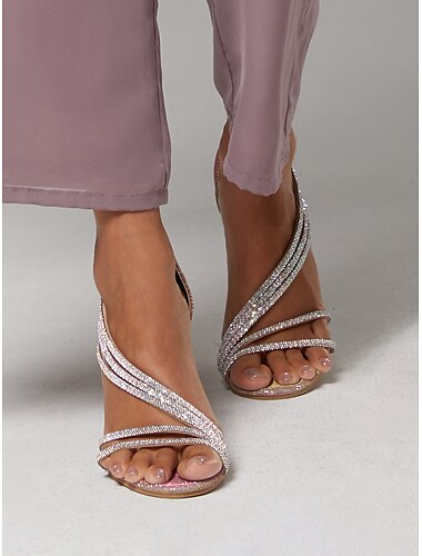  sandales à talons hauts à lanières en strass et cristal pour femmes – design glamour, parfait pour les mariages, les événements de danse et les occasions spéciales.
