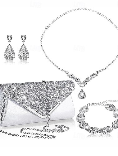  Brautschmuck-Sets 1 Aleación 1 Armreif Ohrringe Halsketten Damen Stilvoll Luxus Niedlich Schick Freude Geometrische Form Schmuck-Set Für Party-Abendgarderobe