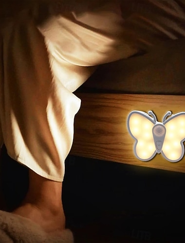  Linda luz nocturna con sensor de movimiento LED en forma de mariposa con interruptor, detección de infrarrojos del cuerpo humano recargable, 3 modos para el día del niño, regalo de Navidad, 1 pieza
