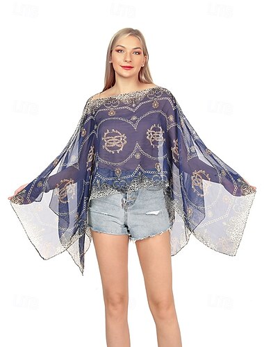  strandscarf i bohemisk stil för kvinnor – flervägs bärbar chiffongsjal med elegant tryck, perfekt för sommar, resor och vardagliga outfits