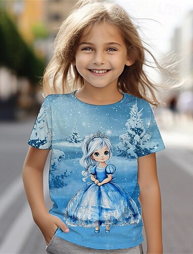  Mädchen 3D Graphic Karikatur T-Shirt Kurzarm Sommer Frühling Modisch Basic kinderkleidung 4-12 Jahre Rundhalsausschnitt Outdoor Casual Täglich Regular Fit