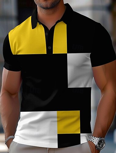  Men's Color Block Polo Short Sleeve Polo Shirts Collared Shirts Casual School Outdoor Sports Daily Wear 3D Print Summer Spring Fall Yellow Red Blue