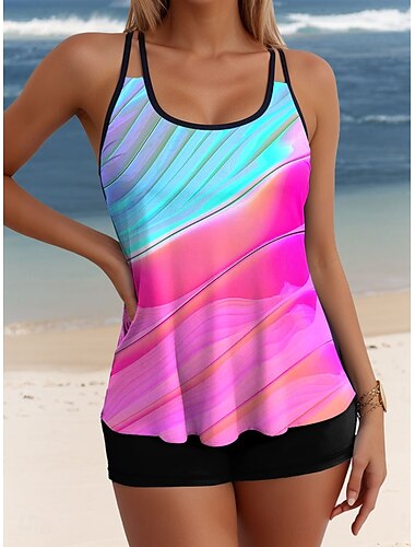  Damesbadpakken Tankini 2-delig Boy Leg Badpak Rugloos Vakantie Strandkleding Ombre U Nek Mouwloos Badpakken