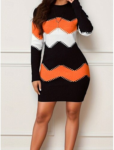  Damen Minikleid strickkleid Figurbetontes Kleid Brautkleider schlicht Urlaub Täglich Regular Fit Streifen Kurzarm Rundhalsausschnitt Schwarz Rosa Wein Orange Sommer
