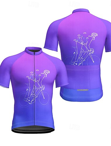  Herre Sykkeltrøyer Kortermet Sykkel T-skjorte Jersey med 3 baklommer Fjellsykling Pustende Hurtigtørkende Anatomisk design Vidje Blå Lilla Oransje Gradert sport Klær
