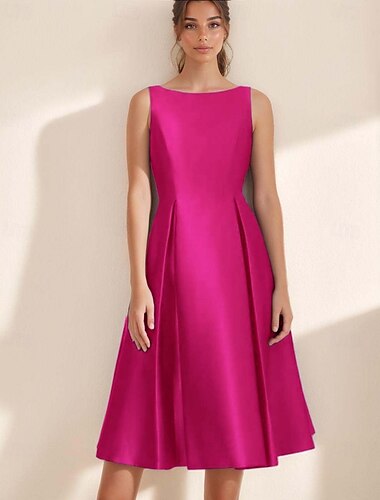  A-Linie Cocktailkleider Elegantes Kleid Formal Abend Party Teelänge Ärmellos Juwelenhals Tasche Satin mit Falten Tasche Derbykleider 2025