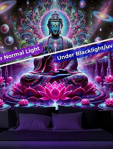  Zwartlicht Wandtapijt Glow in de Donker Glow Party UV Reactief Trippy Mistige Mandala Boeddha Natuur Landschap Hangend Wandtapijt Muurdecoratie voor Woonkamer Slaapkamer