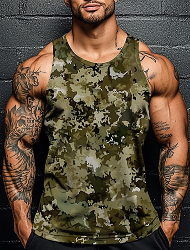  Homme Camouflage T-shirt Débardeur Sans manches T-shirt Impression 3D Col ras du cou Chemise Vacances Occasionnel Hawaïen Fête Bleu Vert Gris Été Printemps Vêtement Tenue S M L XL XXL XXXL