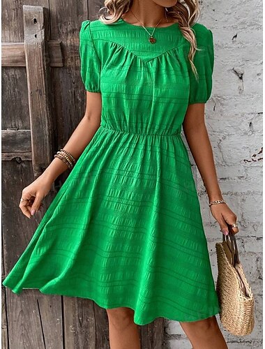  Damen Mini Kleid A Linie Kleid Fit And Flare Kleid Basic Freizeit Urlaub Alltag Reguläre Passform Grafik Kurzarm Rundhals Grün Sommer