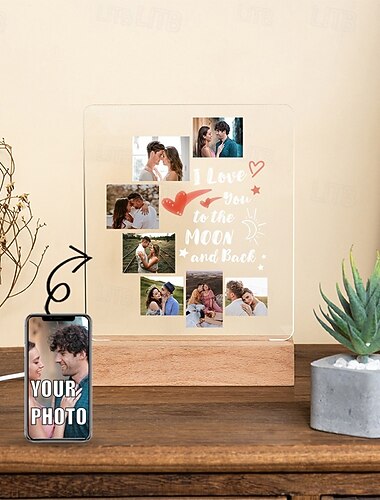  Luz de noche acrílica personalizada: ilumina tu marco de fotos Lámpara de pareja personalizada Aniversario de bodas con 7 fotos Regalo perfecto para enamorados