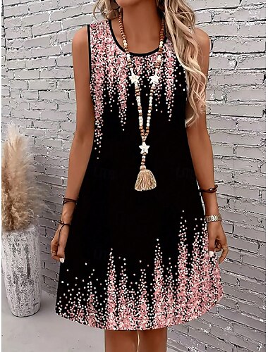  Damen Minikleid A Linie Kleid Sommerkleid Schulterfreies Kleid Böhmen Urlaub Vintage Täglich Lockere Passform Farbverlauf Graphic Ärmellos U-Ausschnitt Rosa Blau Sommer Frühling