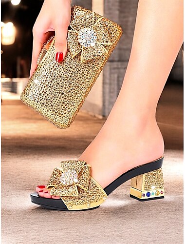  Sandalias de tacón alto con lazo de diamantes de imitación brillantes y clutch a juego: zapatos glamorosos para bodas, fiestas y eventos formales