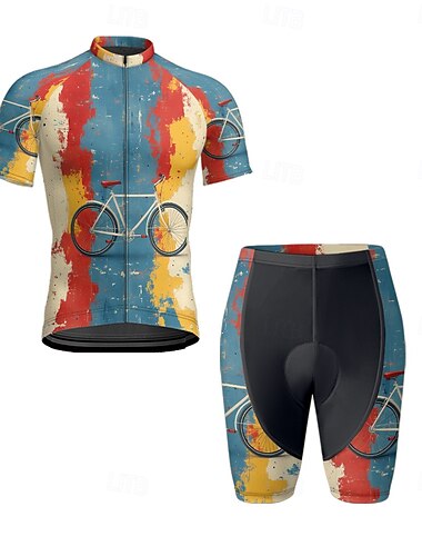  Herren Radtrikot mit Radhose fahrradbekleidung Kurzarm MTB Mountain Rennrad Königsblau Blau Kaki Graffiti Fahhrad Spandex Sport Graffiti Bekleidung