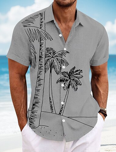  Per uomo Albero di cocco Piante tropicali Maglietta informale Camicia hawaiana Camicia con bottoni Manica corta Hawaiano Ricorrere Da mare Per eventi Abbigliamento mare Estate Primavera Collo