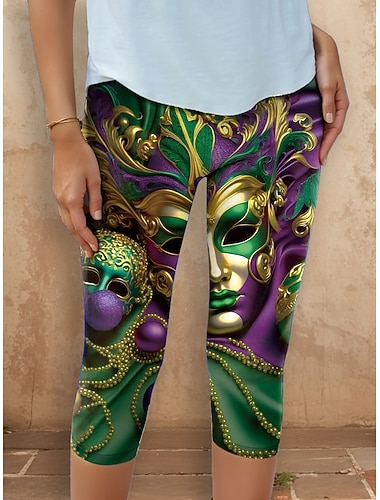  Carnaval Vrouwen Leggings Capri Broek Hoge Elasticiteit Mode Streetwear Volledige Lengte Hoge Taille Broek Grafische Print Thermisch Warm Ademend Zacht Buiten Dagelijks Groen Zomer Lente Herfst