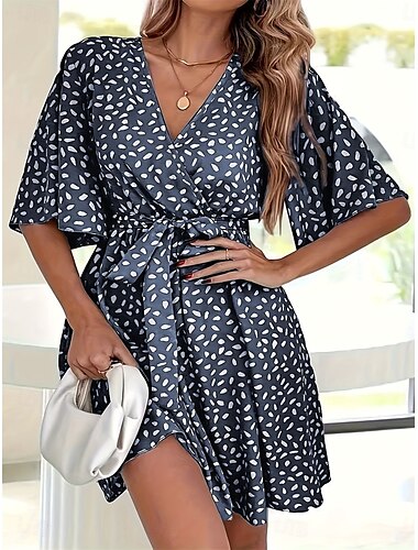  Dames Mini Jurk Corset Jurk A-Lijn Jurk Casual Vakantie Casual Dagelijks Reguliere Pasvorm Grafisch Korte Mouw V-Hals Zwart Groen Zomer Lente