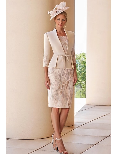  Klänning klänning set mor till bruden klänning elegant vintage juvelhals te-längd stretchtyg 3/4-längd ärm med spetsbroderi blomma derbyklänning raceday klänning 2025