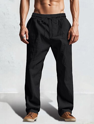  Bărbați Pantaloni de in Pantaloni Pantaloni de vară Pantaloni de plajă Cordon Talie elastică Picior drept Simplu Confort Respirabil Lungime totală Casual Zilnic Concediu Modă Stil Clasic Negru Alb