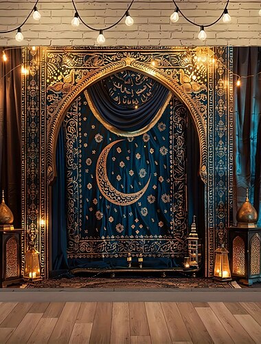  Ramadan Kareem Mubarak Henge Teppe Veggkunst Stort Teppe Mural Dekor Fotograf Bakgrunn Steg Gardin Hjem Soverom Stue Dekorasjon
