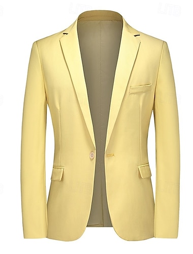  Homme Manteau de sport blazer Casual Fête de Mariage Mode Décontractées Printemps Automne Polyester Plein Poche Confortable Boutonnage Simple veste Jaune Bleu Ciel