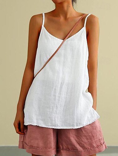  Dames katoenen linnen vest effen dagelijks stijlvol basic linnen vest v-hals normale tops werk dagelijks vakantie zwart wit blauw zomer