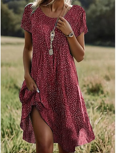  Robe midi Femme Robe A Ligne Robe T Shirt Robe Tee Robe Athlétique Décontractée Vacances Quotidien Ajustement Régulier Graphique Manches Courtes Col Rond Rouge Sombre Rose Rouge Bordeaux Été