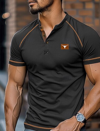  Herren Graphic Bulle Henley Shirt Tee Kurzarm Modisch Designer Outdoor Casual Täglich Sommer Dunkelbraun Schwarz Armeegrün Marineblau Henley Henley T-Shirt