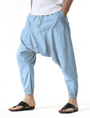  Homme Pantalon Jogger Pantalon en coton Pantalons Pantalons de Plage Pantalon sarouel Avec Poches Cordon de serrage Taille Élastique Uni Confort Respirant Vacances Quotidien Fête Hawaïen Boho Vert