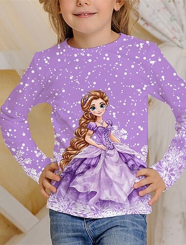  Mädchen 3D Graphic Karikatur T-Shirt Langarm Frühling Herbst Modisch Basic kinderkleidung 4-12 Jahre Rundhalsausschnitt Outdoor Casual Täglich Regular Fit