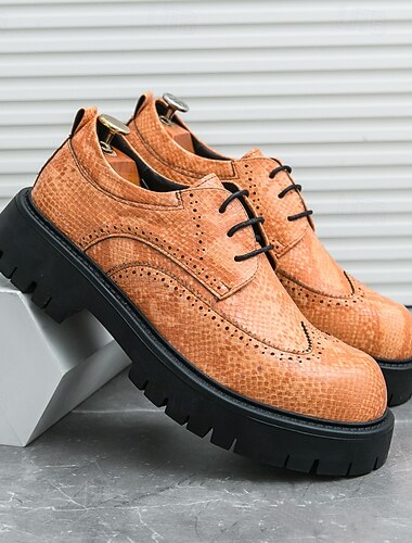  brune brogue-sko til mænd med chunky sål, afslappede sneakers i imiteret læder med snørebånd med teksturdetaljer, perfekt til udendørs- og hverdagsbrug