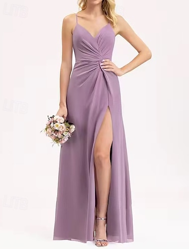  A-line šaty pro družičky V výstřih/spaghetti ramínka bez rukávů elegantní podlahové délky šifon/spandex/shantung s drapováním/rusky/bandáží