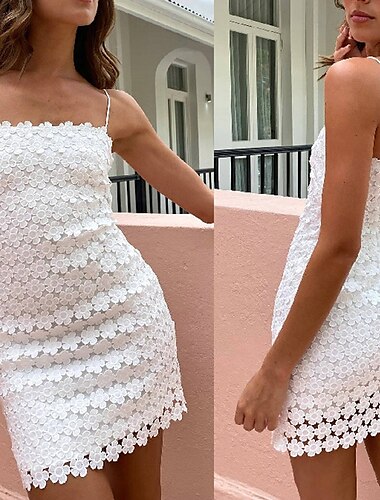  Mujer Mini vestido Vestido blanco Vestido informal Vestido de verano Vestido lencero Moda Exterior Festivos Cita Ajuste regular Plano Sin Mangas Correa de espagueti Blanco Verano Primavera