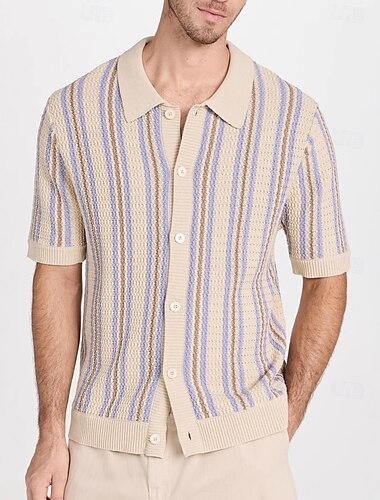  Retro Antiguo Años 70 Pulóveres Camisas Cardigan Hippie Croché Botón hacia abajo A Rayas Hombre Vacaciones Uso Diario Desfile del orgullo Adulto Cima Primavera verano