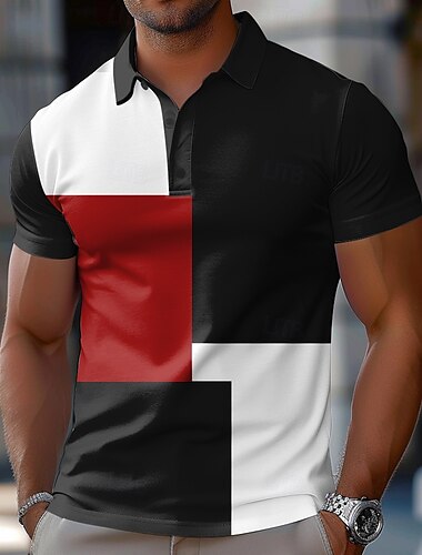  Miesten Väripalikka Rugby Polo Lyhythihainen Poolopaidat Kauluspaidat Vapaa-aika Koulu ulko- Urheilu- ja treenivaatteet Arki-asut 3D-tulostus Kesä Kevät Syksy Rubiini Sininen Ruskea