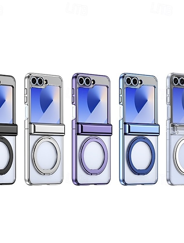  telefone Capinha Para Samsung Galaxy Z Flip 7 Z Virar 6 Z Flip 5 Capa traseira Com Suporte Magnética Suporte para carregamento sem fio Retro Galvanização PC