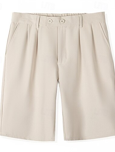  Men's Shorts Dress Shorts Pleated Pocket Straight Leg Plain Comfort No-Iron Knee Length Office Business Daily Fashion Streetwear Black Brown