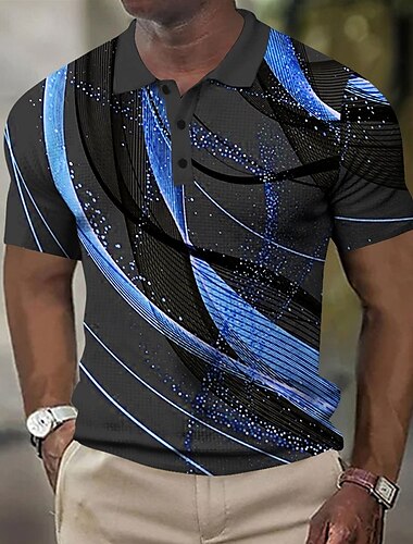  Herren Geometrisch Linie Waffel-Poloshirts Kurzarm Polo-Shirts Hemden mit Kragen Business-Casual Outdoor Straße Alltagskleidung Athleisure Knöpfe 3D-Druck Sommer Blau Purpur Orange