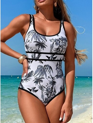  Femme Maillots de Bain Une pièce Monokini Maillot de bain Dos Nu Contrôle du Ventre Taille haute Mince Vacances Tenues de plage Graphic Col en U Sans Manches Maillots de bain