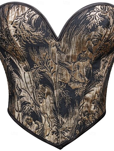  Retro Antiguo Medieval Renacimiento Faja Chaleco corpiño Feria del Renacimiento 13 huesos Floral Jacquard Cuello de corazón Mujer Celta Fantasía Real Víspera de Todos los Santos Carnaval Fiesta